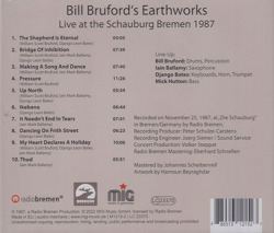 BILL BRUFORD'S EARTHWORKS/Live At THe Schauburg Bremen 1987 (1987/Live) (ビル・ブルーフォードズ・アースワークス/UK))